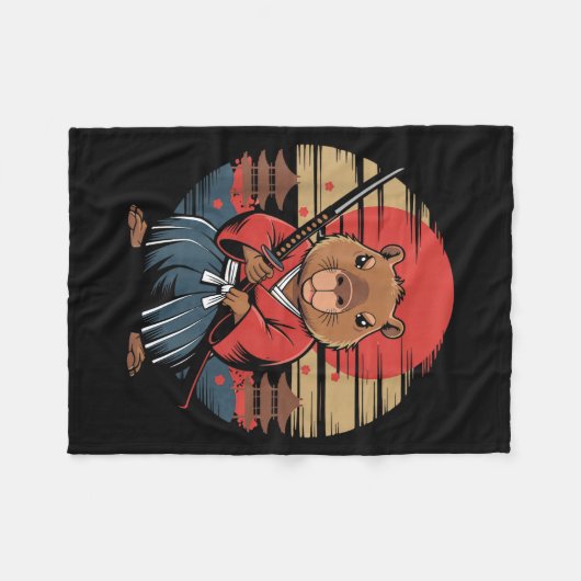 Couverture Polaire Japanese Samurai Capybara  (Devant (Horizontal))