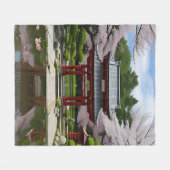 Couverture Polaire Japonais Sakura Cherry Blossom Garden Shrine Pond (Devant (Horizontal))