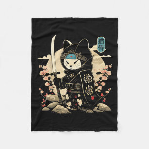 Couverture Polaire Japonais Samurai Chat Tattoo Kawaii Ninja Chat _1
