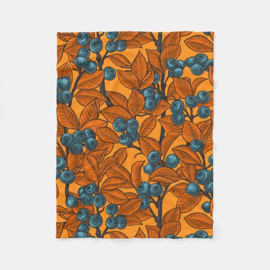 Couverture Polaire Jardin aux bleuets, bleu et orange (Devant)