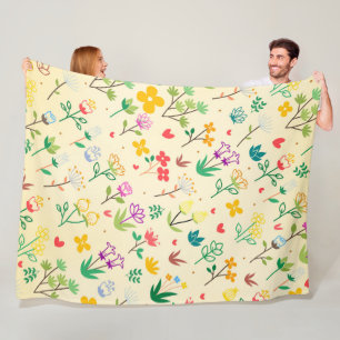Couverture Polaire Jardin d'amour Fleurs de printemps et cœurs