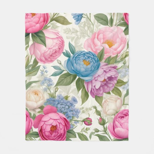 Couverture Polaire Jardin de campagne Roses et pivoines Floral (Devant)