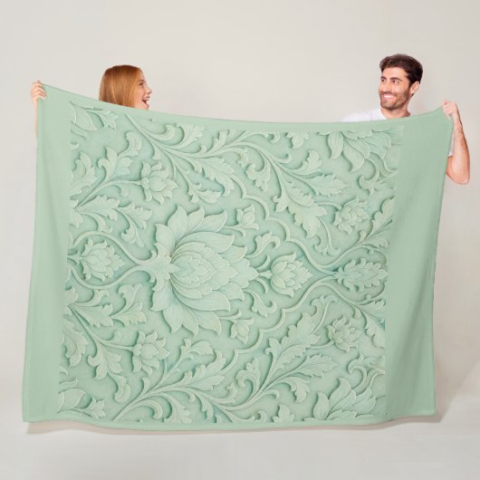 Couverture Polaire Jardin de Jade — Céladon Pâle Persan (En situation)