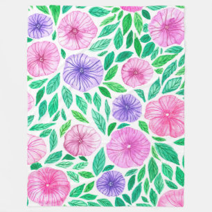 Couverture Polaire Jardin de pétunia aquarelle