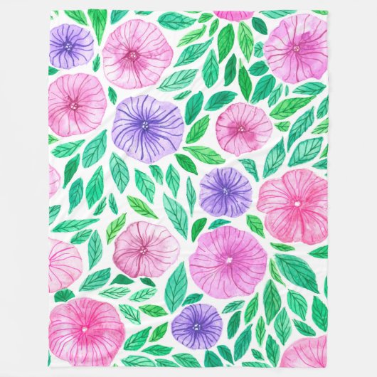 Couverture Polaire Jardin de pétunia aquarelle (Devant)