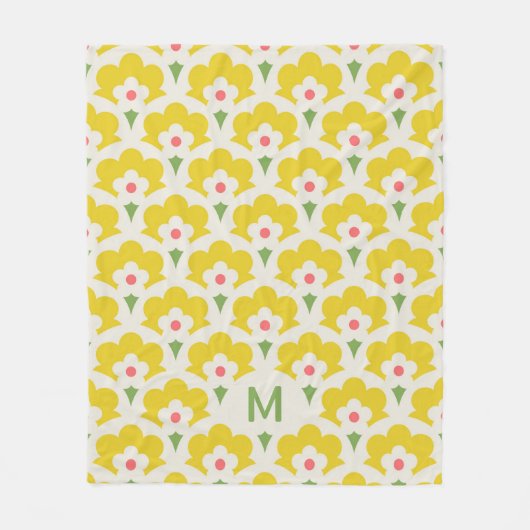 Couverture Polaire Jardin Fleur Jaune Retro Motif (Devant)