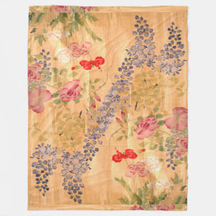 Couverture Polaire Jardin floral de glycines de fleurs japonaises de