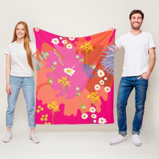 Couverture Polaire Jardin Floral rose et orange Abstrait (En situation)
