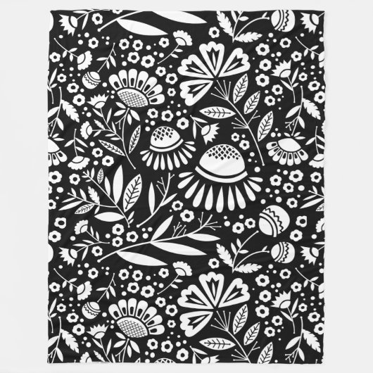 Couverture Polaire Jardin géométrique moderne Floral noir et blanc (Devant)