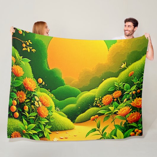 Couverture Polaire Jardin Orange Luxuriant (En situation)
