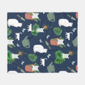 Couverture Polaire Jardinage Chats Plantes blancs Kitty sur une couve (Devant (Horizontal))