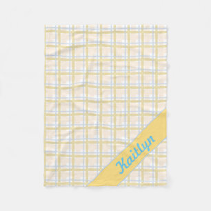 Couverture Polaire Jaune doux avec motif rayé bleu clair Tartan