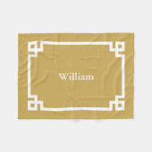 Couverture Polaire Jaune Moutarde et Clé Grecque Monogramme Blanc (Devant (Horizontal))