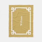 Couverture Polaire Jaune Moutarde et Clé Grecque Monogramme Blanc (Devant)
