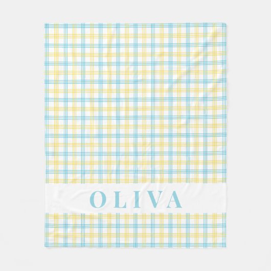 Couverture Polaire Jaune pastel bleu carreaux personnalisé (Devant)