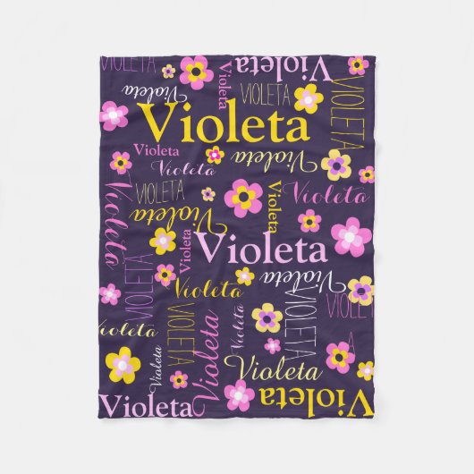Couverture Polaire Jaune rose foncé violet nommé fleurs Violeta (Devant)