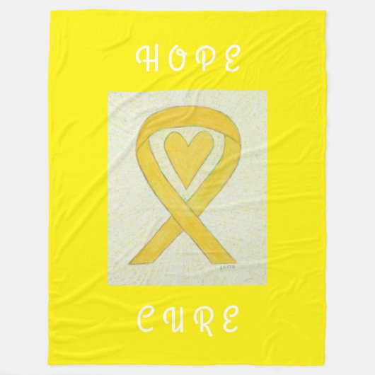 Couverture Polaire Jaune Sensibilisation Ruban Coeur Art Fleece Blanc (Devant)