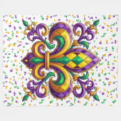 Couverture Polaire Jaune violet vert Mardi Gras fleur de lis (Devant (Horizontal))