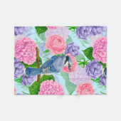 Couverture Polaire Jay bleu et fleurs motif aquarelle (Devant (Horizontal))