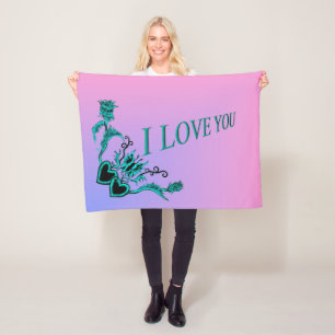 Couverture Polaire Je t'aime, Coeur avec Fleur et Papillon