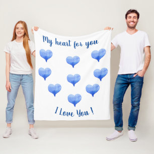 Couverture Polaire Je t'aime Coeur Bleu mignon Saint Valentin