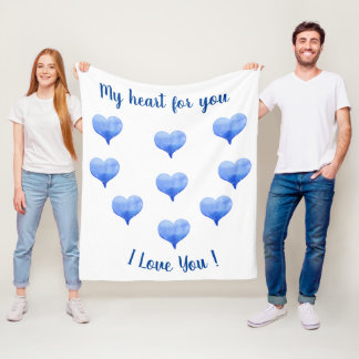 Couverture Polaire Je t'aime Coeur Bleu mignon Saint Valentin