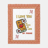 Couverture Polaire Je t'aime Coeurs Monogrammes Initiales Téléphone A (Devant)