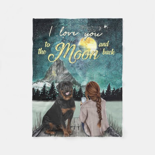 Couverture Polaire Je T'Aime Sur La Lune Et Le Retour Rottweiler (Devant)