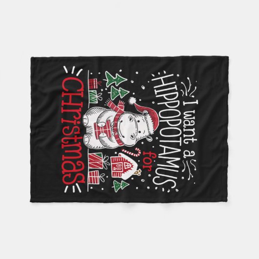 Couverture Polaire Je veux un hippopotame de Noël Pyjamas mignons Hip (Devant (Horizontal))