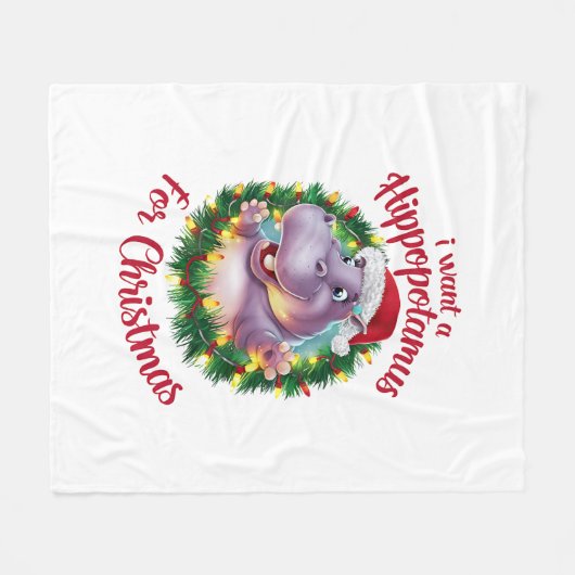 Couverture Polaire Je Veux Un Hippopotame Pour Noël Hippo De Noël (Devant (Horizontal))