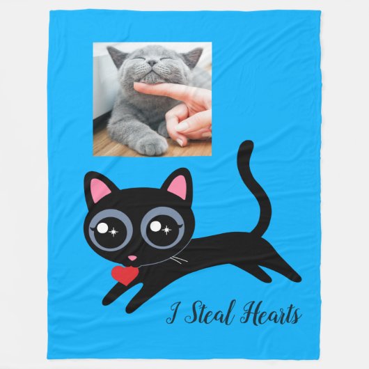 Couverture Polaire Je vole les coeurs mignons Kitty Chat Photo (Devant)