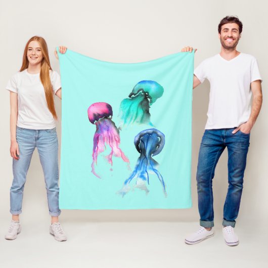 Couverture Polaire Jellyfish mer thème couleurs funky (En situation)