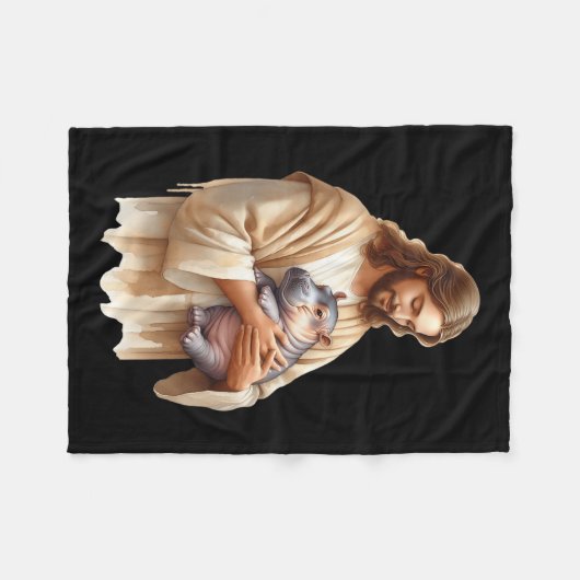 Couverture Polaire Jésus Aime Moo Deng Bouncy Pig Cute Ba (Devant (Horizontal))