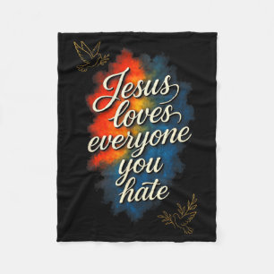 Couverture Polaire Jésus aime tout le monde - Message de foi chrétien