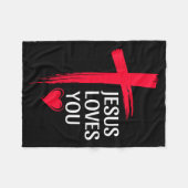 Couverture Polaire Jesus Loves You Christian Love Cross Heart Design (Devant (Horizontal))
