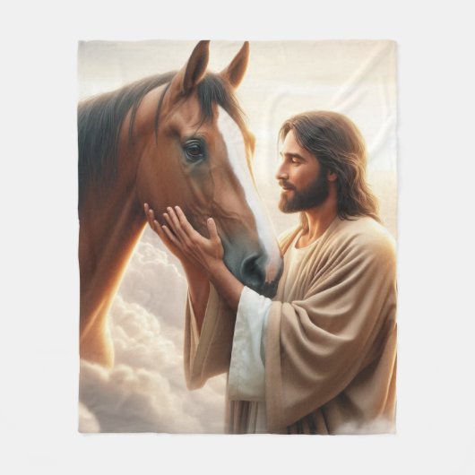 Couverture Polaire Jésus réconfortant un cheval au ciel (Devant)