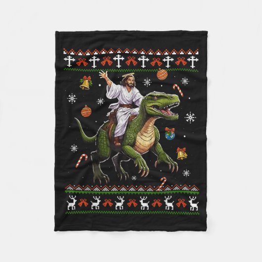 Couverture Polaire Jesus Riding Dinosaur Funny Meme Ugly Christmas Sw (Devant)