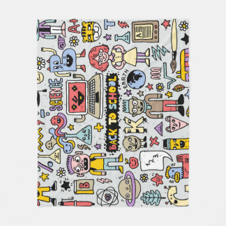 Couverture Polaire Jeu Vintage de l'école Doodle coloré