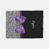 Couverture Polaire Jeune Empreinte de léopard, Joli Ruban Violet, Nom (Devant (Horizontal))