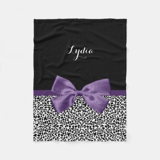 Couverture Polaire Jeune Empreinte de léopard, Joli Ruban Violet, Nom (Devant)