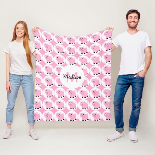 Couverture Polaire Jeunes enfants monogrammes Motif de cochon rose (En situation)