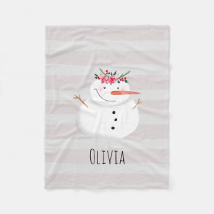 Couverture Polaire Jeunes filles Fleur de Noël Snowman et nom