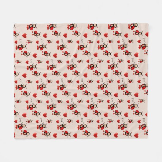 Couverture Polaire Joie Ladybugs, Coeurs et Joy Texte sur le beige cl (Devant (Horizontal))