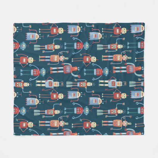 Couverture Polaire Joli 1950s Style Rétro Robot Motif foncé (Devant (Horizontal))