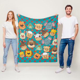 Couverture Polaire Joli animal ferme points rouges bleu enfants