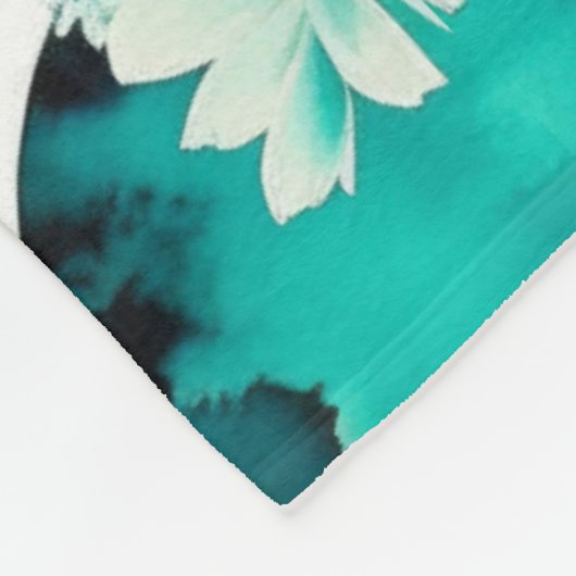 Couverture Polaire Joli Art folklorique Fleurs blanches et turquoise (Coin)