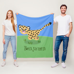 Couverture Polaire Joli bébé guépard en cours de dessin animé illustr