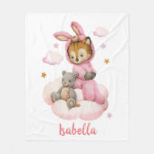 Couverture Polaire Joli bébé tigre assis nuage rose pyjama (Devant)