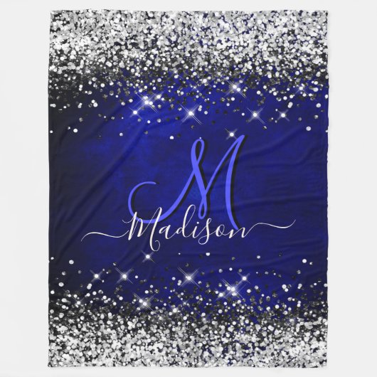 Couverture Polaire Joli bleu royal argent faux parties scintillant mo (Devant)