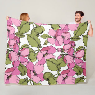 Couverture Polaire Joli boho botanique motif floral rose vert